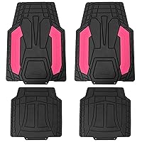 WYLF Automotive Floor Mats - Pink Heavy-Duty Rubber Floor Mats for Cars with Stripe Design, Universal Fit Full Set, Climaproof™ Floor Mats, Trimmable Floor Mats for Most Sedan, SUV, Truck Floor Mats