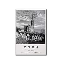 Chen Lin Print Canvas Wall Art Cobh Poster Black And White Print Wall Art Cobh Travel Poster County Cork Ireland Bedroom Kitchen Office Home Wall Decor 12x18inch without Frame