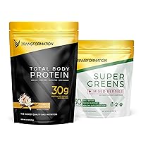 Transformation Vanilla Premium Protein Powder + Super Greens Immune Boosting Combo Pack- Energy, Gut Health, Detox & Diet Support- 30g Multi-Protein Superblend & 1 Full Serving Vitamins & Vegetables