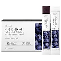 Blueberry Full of Collagen, Jelly Stick, Marine Collagen, Fast Absorbing, Snack, Ultra-Low Weight Molecular Marine Collagen, HACCP Certified, 22.05 oz/Pack of 25