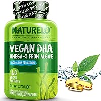 NATURELO Vegan DHA - Omega 3 Oil from Algae - Supplement for Brain, Heart, Joint, Eye Health - Provides Essential Fatty Acids for Women, Men and Kids - Complements Prenatal Vitamins - 60 Softgels