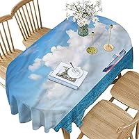 Nautical Polyester Oval Tablecloth,Container Ship in The Sea Pattern Printed Washable Indoor Outdoor Table Cloth,52x70 Inch Oval,for Kitchen Dinning Tabletop Decoration