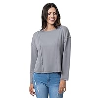 Lee Women's Crew Neck Cropped Waffle Knit Pullover Top