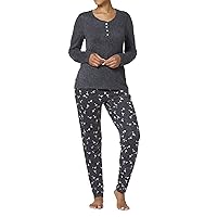 Women's Textured Rib Henley Long Sleeve Tee and Jogger Pant 2 Piece Pajama Set