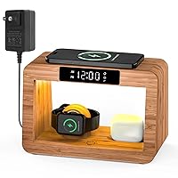 HQOBZX Bamboo Wireless Phone Charging Station with Digital Alarm Clock and Night Light, Fast Charging Station Compatible with iPhone/iWatch/AirPods