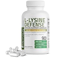 L-Lysine Defense Immune Support Complex 1500 MG L-Lysine Plus Olive Leaf, Garlic, Vitamin C and Zinc - Non-GMO, 90 Vegetarian Capsules
