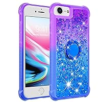 Shockproof Case for iPhone 8/iPhone SE 2020/2022,Glitter Shine Diamond Gradient Color Quicksand Transparent TPU Cover with Rotating Ring Kickstand