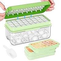 PHINOX Ice Cube Tray with Lid and Bin, 3 Pack Plastic Ice Cube Tray Molds, 96(4 * 8 * 3) pcs Ice Trays for freezer, Chilling Drinks, Whiskey & Cocktails, with Ice Container and Ice Scoop, BPA-Free