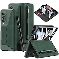 DEMCERT for Samsung Galaxy Z Fold 4 5G with S Pen Slot,Military Armor Cases Full Body Protective Anti-Scratch Hard Slim Leather Bracket Case with Screen Protector for Galaxy Z Fold 4 5G (Green)
