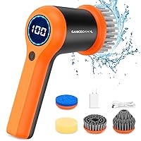 Electric Spin Scrubber, Cordless Electric Shower Scrubber with 4 Replaceable Shower Cleaning Brush Heads Rechargeable for Cleaning Tub,Tile,Floor, Sink, Window, Stove (Orange)