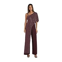 R&M Richards Womens Asymmetric Jumpsuit With Sequined Overlay