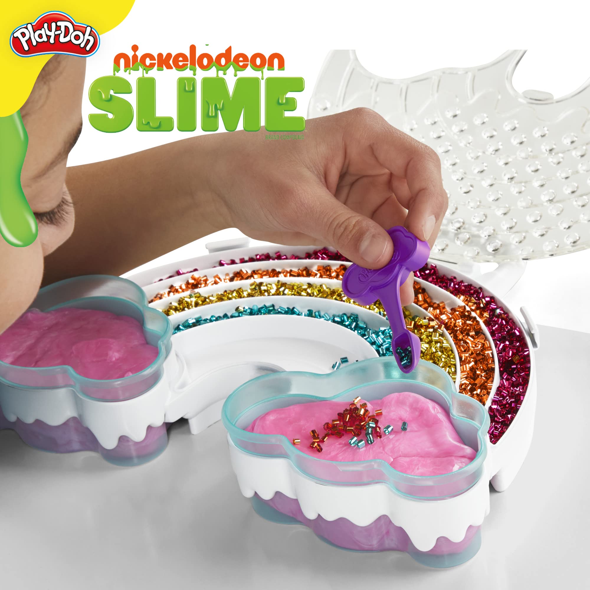 Play-Doh Nickelodeon Slime Brand Compound Rainbow Mixing Set, Pre Made with Add-in Charms, Kids Arts & Crafts Kit, Preschool Sensory Toys, Ages 4+ (Amazon Exclusive)
