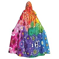 NEZIH Rainbow Flowers Hooded Cloak for adults,Carnival Witch Cosplay Robe Costume,Carnival Party Supplies,185CM