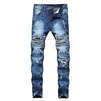 Andongnywell Men's Ripped Skinny Destroyed Distressed Tapered Leg Jeans Biker Slim Fit Stretchy Denim Pants Trousers