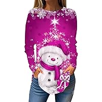 Christmas Tops for Women Loose Fit Long Sleeve Cute Shirt Xmas Print Crew Neck Tee Shirts Blouse Comfy Tunics