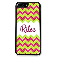 iPhone 7 Plus, Phone Case Compatible with iPhone 7 Plus [5.5 inch] Hot Pink Lime Green Chevrons Monogram Monogrammed Personalized IP7P