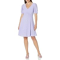 London Times Women's V-Neck Smocked Waist Fit and Flare Dress Casual Summer Vacation Easy to Wear