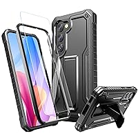 for Samsung Galaxy S23 Case, Dual Layer Shockproof Heavy Duty Case for Samsung S23 with Screen Protector, Built in Kickstand (Black)