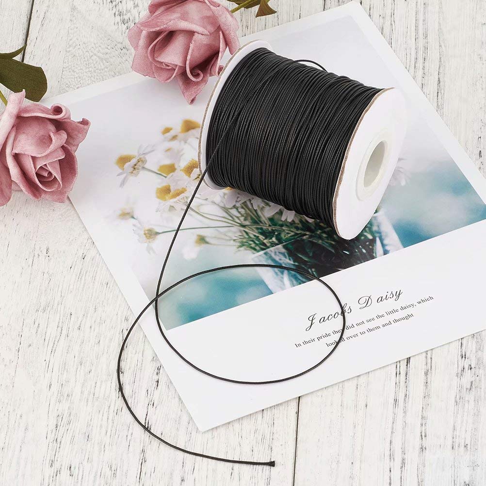 185 Yards/Roll 0.5mm Waxed Polyester Cord Beading Braided Thread Macrame Crafting String Rope for DIY Bracelet Necklace Jewelry Making Black