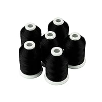 6 Black 1000M(1100Y) Polyester Machine Embroidery Threads for Brother Babylock Janome Singer Pfaff Husqvarna Bernina Embroidery and Sewing Machines