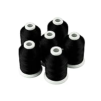 Simthread 6 Black 1000M(1100Y) Polyester Machine Embroidery Threads for Brother Babylock Janome Singer Pfaff Husqvarna Bernina Embroidery and Sewing Machines