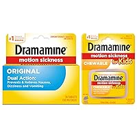 Dramamine Original Formula Motion Sickness Relief | 36 Count and Dramamine Motion Sickness Relief for Kids | Chewable Grape | 8 Count