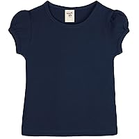 Girls' Basic Short Puff Sleeve Round Neck Cotton T-Shirt