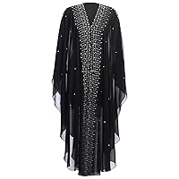 Women Muslim Dress Abayas Loose Maxi Caftan Dress Gown Hooded Beaded Kaftan Islamic Robe Dubai Outfit