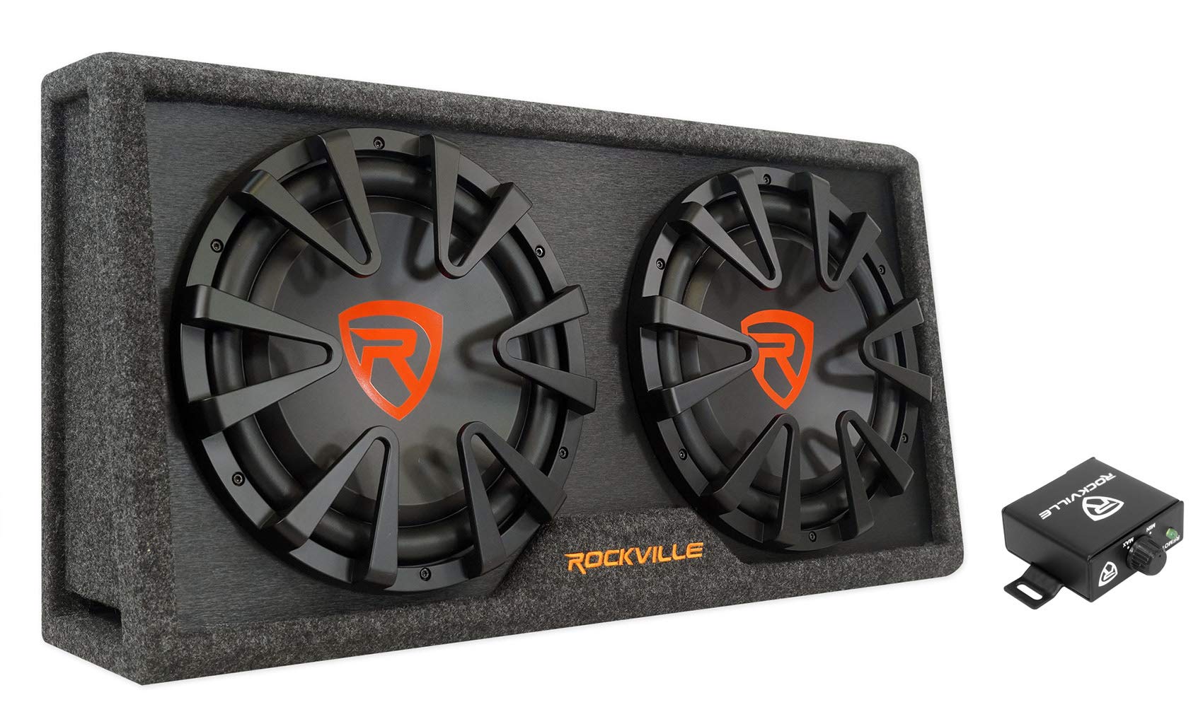 Rockville RG212CA Dual 12 inches Slim Vented Powered Car Subwoofer Enclosure 2000 Watt, Black