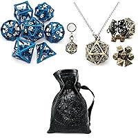 Haxtec Mini Dice Set with Hollow D20 Dice Case Keychain Necklace Dice with Blue Dragon Hollow Metal Dice Bundle
