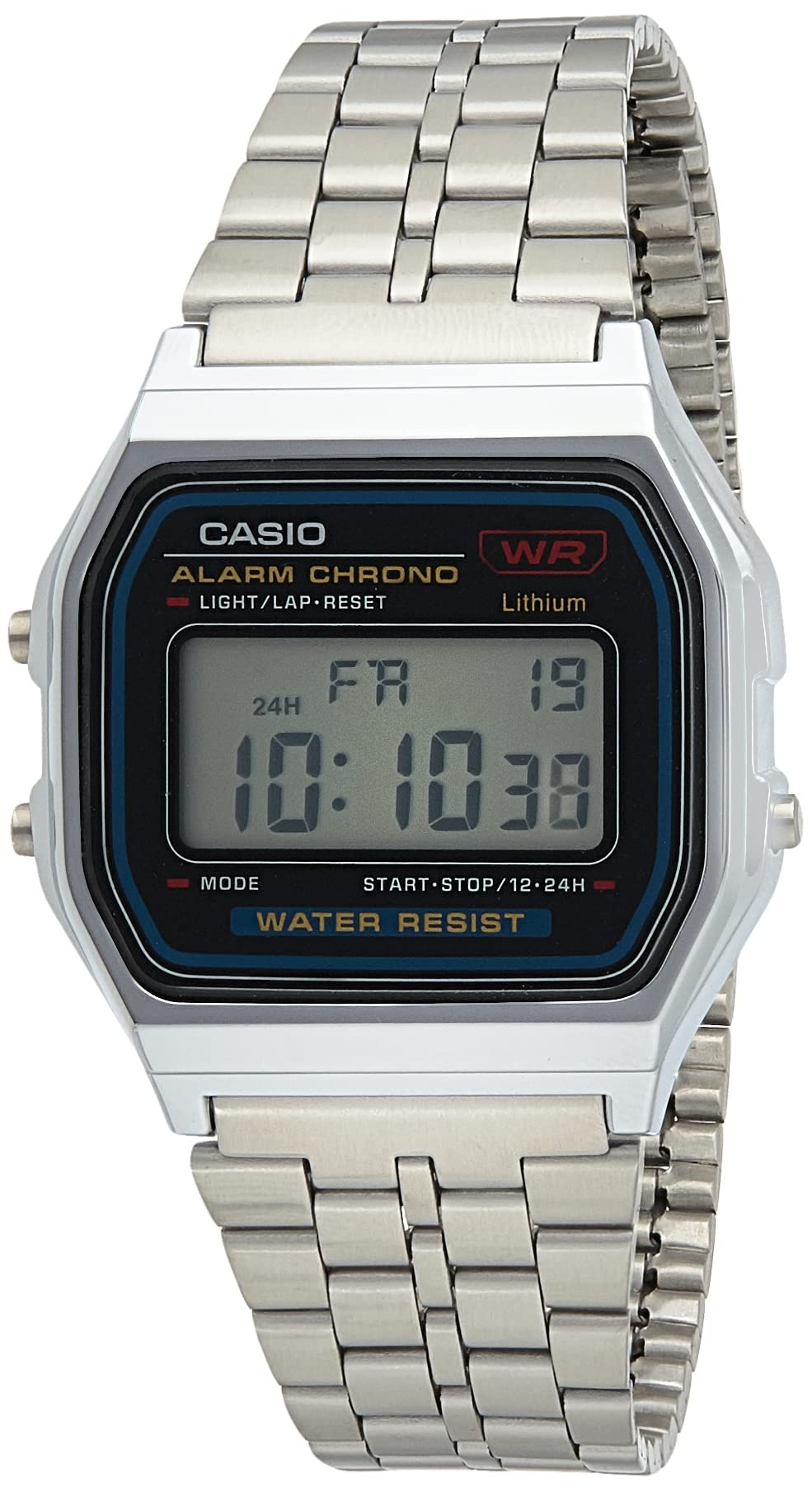 Casio Unisex Digital Watch with Stainless Steel Strap - A159WA-1D, LCD/Grey, Bracelet