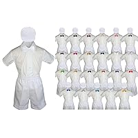 Baby Toddler Boy Wedding Party Suit WHITE Shorts Shirt Hat Bow Tie set Sm-4T (Small ( 0-6 Months ), Gold)