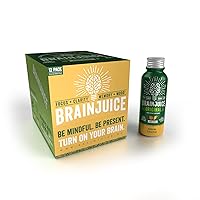 BrainJuice Brain Support Shot, Gluten Free Supplement Shots for Energy & Focus, Healthy Drinks with Alpha GPC, Vitamin B & Organic Green Tea Extract Caffeine, Peach Mango, 2.5 fl oz, 12 Pack