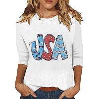 Summer Yom Ha'atzmaut Flag Day 3/4 Sleeve Tops for Women USA Printed T Shirt 2024 Trendy 4th of July Shirts