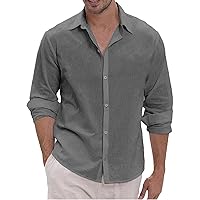 Mens Button Down Shirt Solid Basic Long Sleeve Shirt Regular Fit Stand Collar Blouse Classic Business Shirt