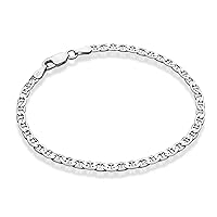 Miabella 925 Sterling Silver Italian 3mm, 4mm Solid Mariner Link Chain Bracelet for Men Women, Made in Italy