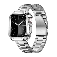 BINLUN Compatible with Apple Watch Band 45mm 44mm 42mm 41mm 40mm 38mm Matte Stainless Steel Metal Watch Strap with Polished TPU Watch Case Compatible with iWatch Bands Series 9/8/7/SE2/SE/6/5/4/3/2/1