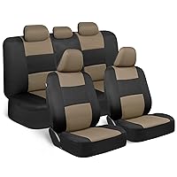 BDK PolyPro Seat Covers Full Set in Beige on Black – Front and Rear Split Bench Seat Covers for Cars, Easy to Install , Car Accessories for Auto Trucks Van SUV
