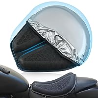 Foldable Motorcycle Seat Cushion with Seat Pad Sunshade Cover, Large 3D Honeycomb Structure Shock Absorption & Breathable Motorcycle Gel Seat Pad for Long Rides