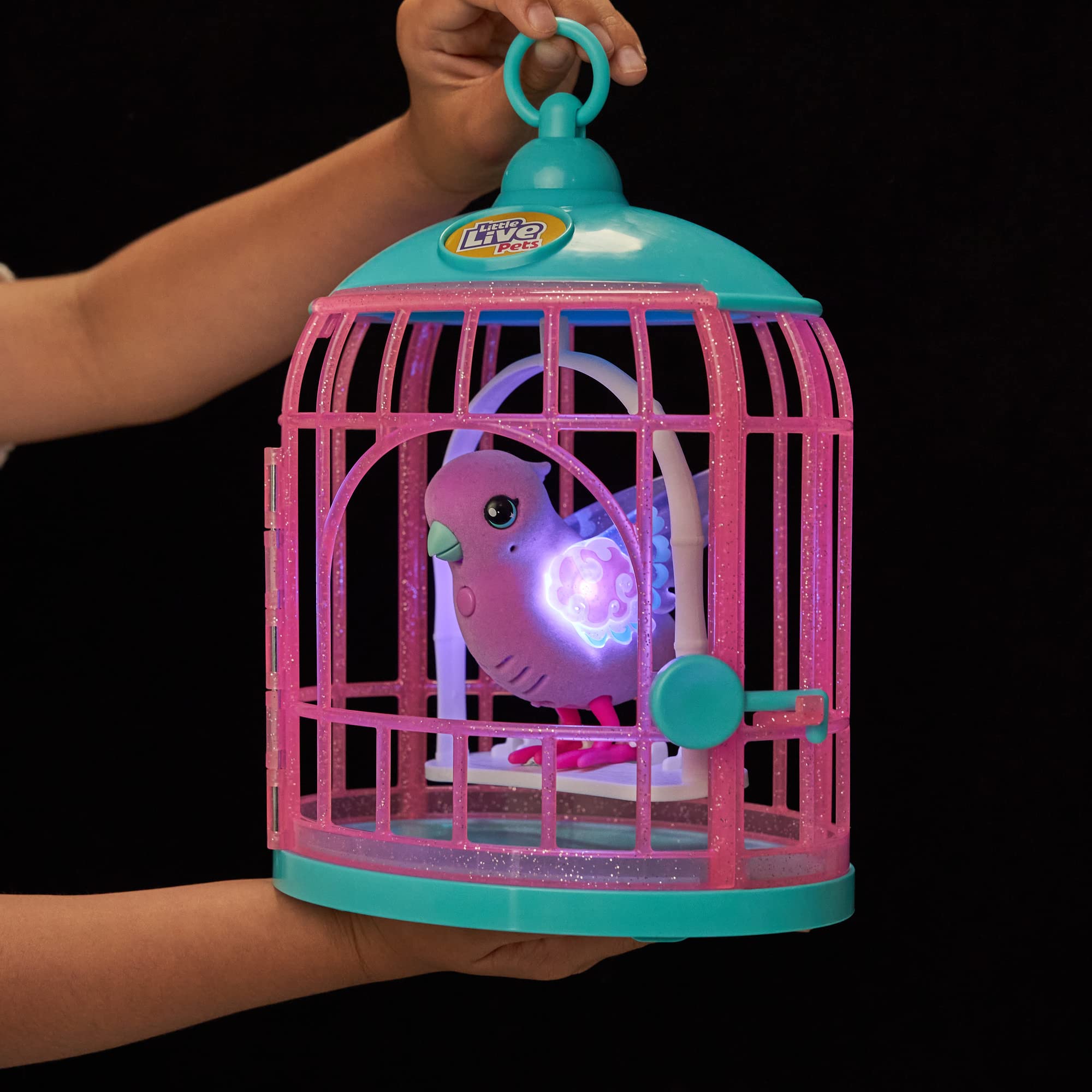 Little Live Pets - Lil' Bird & Bird Cage: Polly Pearl, New Light Up Wings with 20 + Sounds, and Reacts to Touch