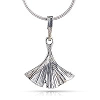 Ginkgo Leaf Necklace – Pewter Nature Pendant & 18 In Sterling Silver Snake Chain, Nickel-Free – Trendy Boho Jewelry For Women – Handmade Necklaces for Women & Girls – Made In USA