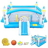 Inflatable Bounce House with Balls Accessories Extra Large Jumping Bouncer Play Area for Indoor Outdoor (198 x 180 x 96 Inch) Colorful