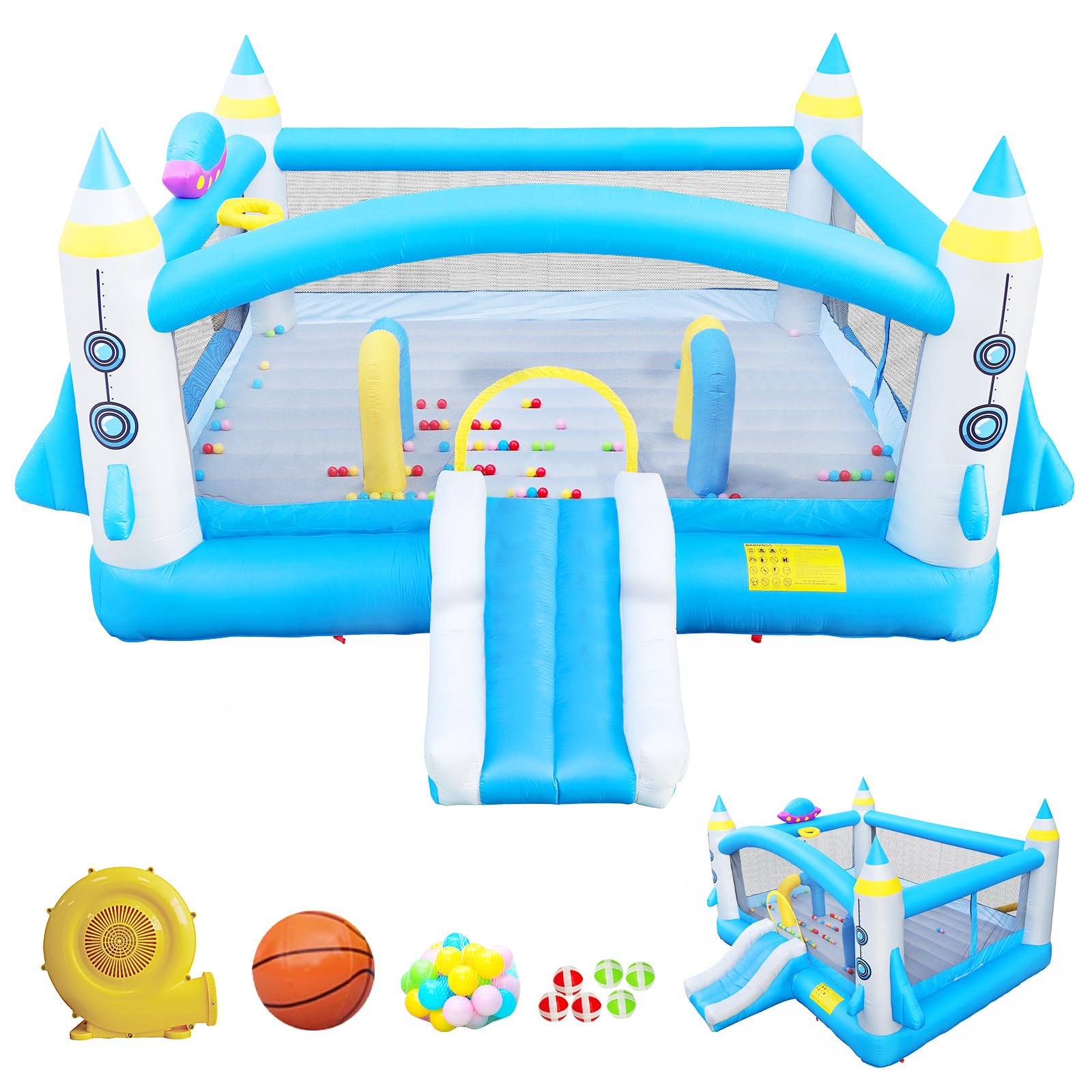 SPOFLYINN Inflatable Bounce House with Balls Accessories Extra Large Jumping Bouncer Play Area for Indoor Outdoor (198 x 180 x 96 Inch) Colorful