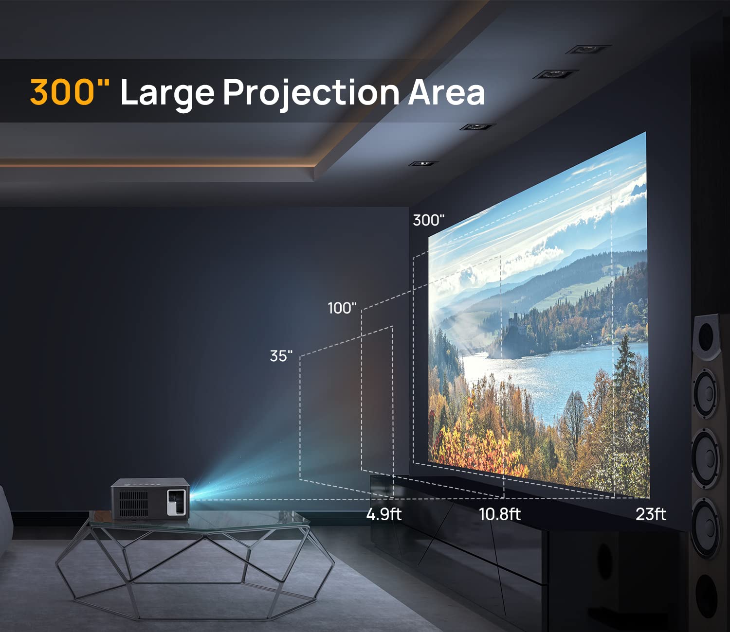 UUO 4K Projector,Native 1080P Projector for Outdoor Home,Movie Projector support 4K HD Video ±50° Digital Keystone & 300’’ Projection Area,Compatible with TV Stick,Laptop,PS5,X-Box,iOS Android
