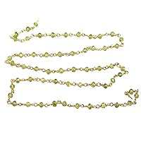 Zircon Peridot 3MM Faceted Rondelle Gemstone Beaded Rosary Chain by Foot For Jewelry Making - 24K Gold Plated Over Silver Handmade Beaded Chain Connectors - Wire Wrapped Bead Chain Necklaces