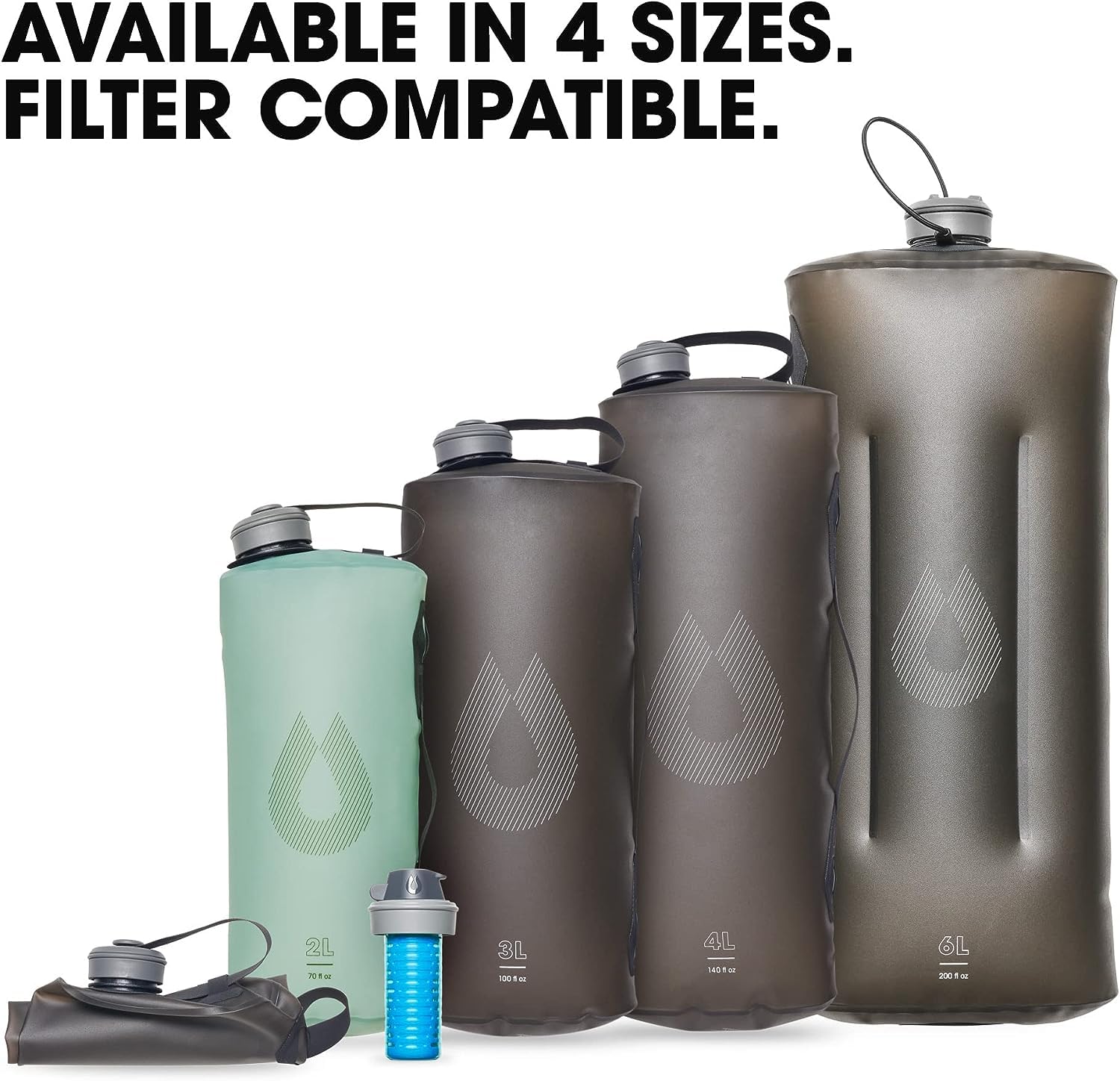 HydraPak Seeker - Collapsible Water Storage (3L/100oz) - BPA & PVC Free Camping Hydration Reservoir Bag - Sutro Green