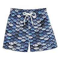 Mermaid Scales Boys Swim Trunks with Mesh Lining Toddler Board Beach Shorts Quick Dry for Kids Drawstring 2T-16