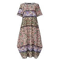 Women Dress Casual Summer Short Sleeve Printed Holiday Bohemian Loose Maxi Dress Female Clothes Swing Dress with