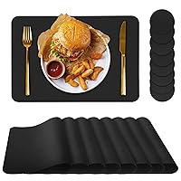 Placemats Set of 8, Placemat with Coasters Heat Stain Scratch Resistant Non-Slip Waterproof Oil-Proof Washable Wipeable Outdoor Indoor for Dining Patio Table Kitchen Decor and Kids，(Black, 8)