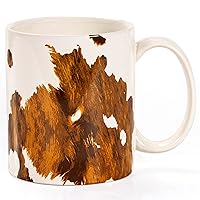 Paseo Road by HiEnd Accents Elsa 4 Piece Cow Print Ceramic Coffee Mug Set, Brown Cowhide Pattern, Large Mugs for Tea Cocoa Hot Chocolate, Cups with Handle, Rustic Western Cabin Lodge Farmhouse Style